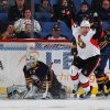 BUFFALO, NY - DECEMBER 15: Curtis Lazar #27 of the Ottawa Senators celebrates after scoring his first career NHL goal against Jhonas Enroth #1 of the Buffalo Sabres on December 15, 2014 at the First Niagara Center in Buffalo, New York.  (Photo by Bill Wippert/NHLI via Getty Images)